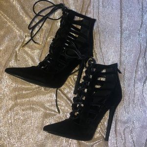 Black lace up ankle booties
